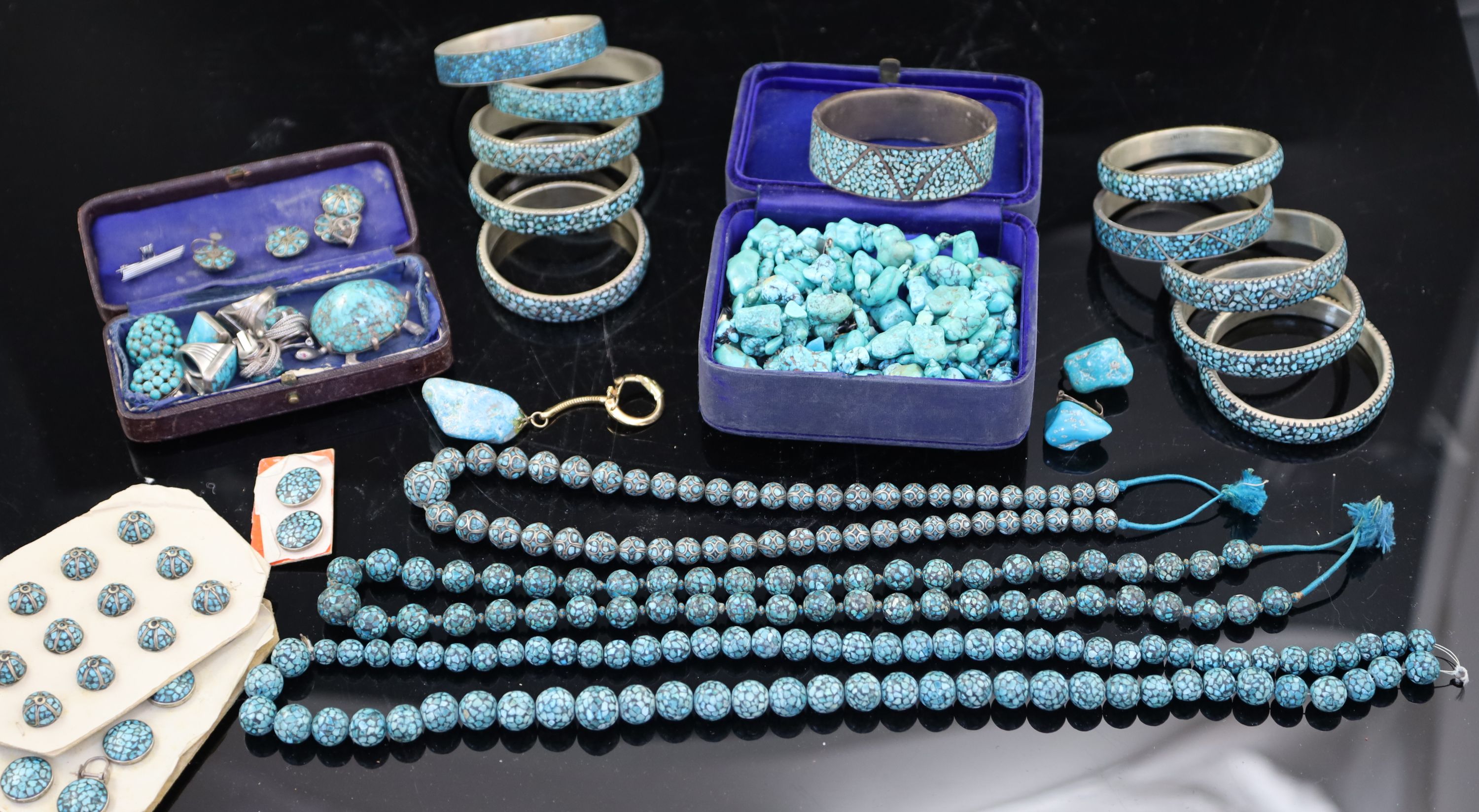 A quantity of assorted mainly continental turquoise set jewellery